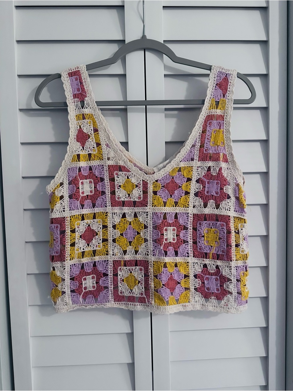 Rebellion Again Granny Crochet Top Patchwork Boho Size L